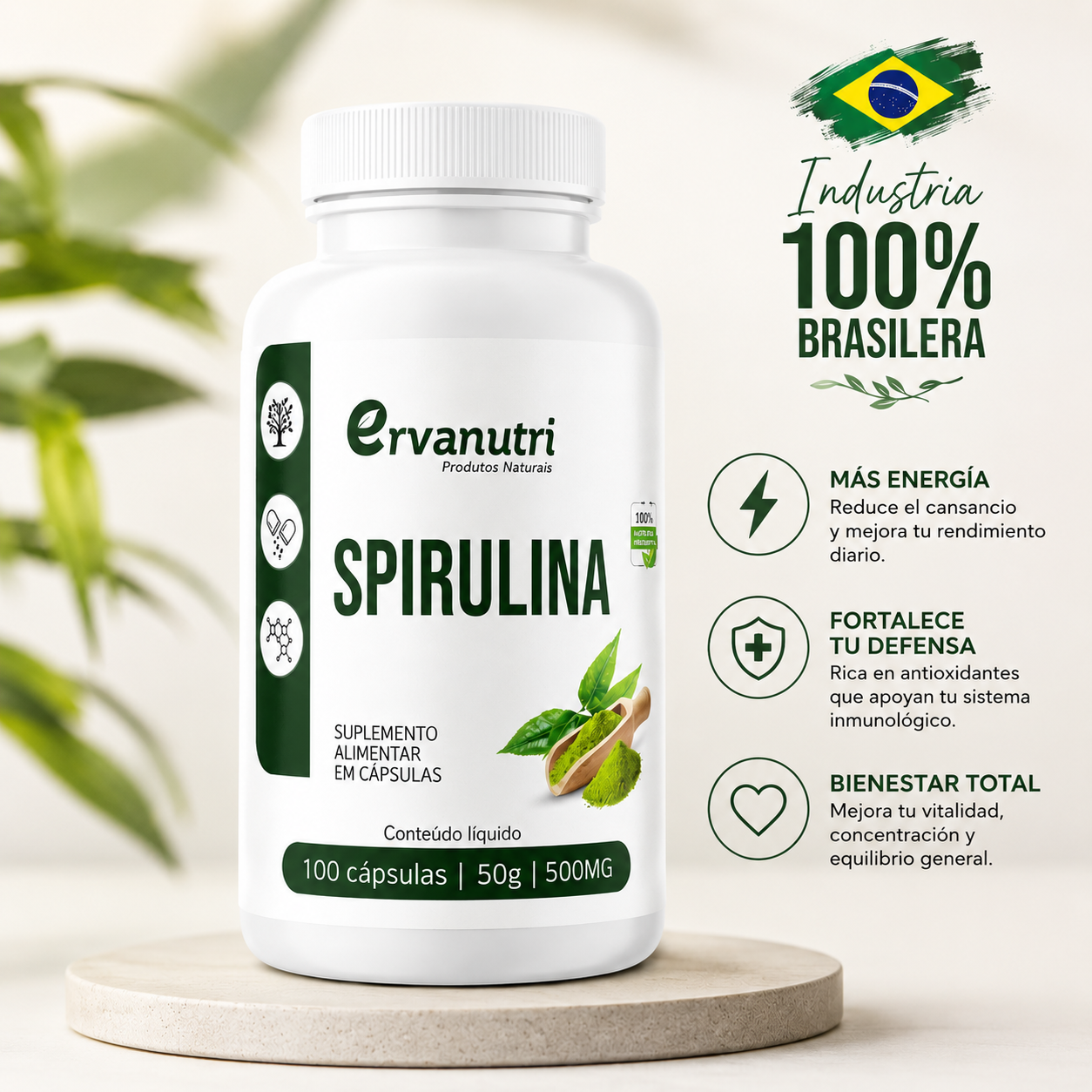 ErvaNutri™ - Spirulina 100 Cápsulas