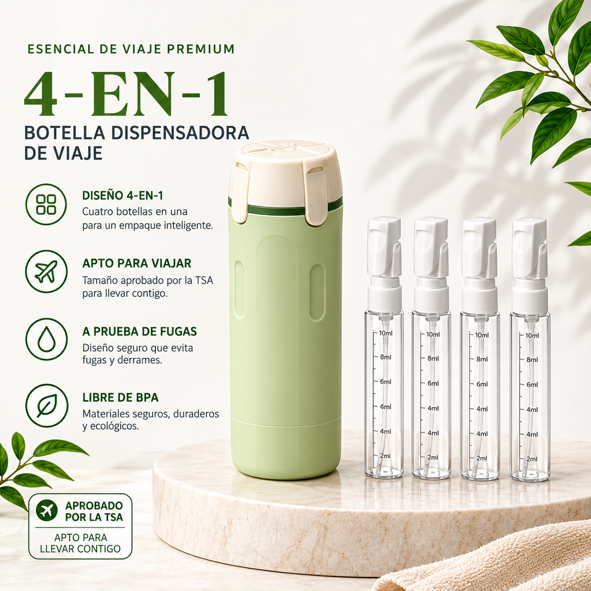 Zenvia™ - Botella Dispensadora de Viaje 4 en 1